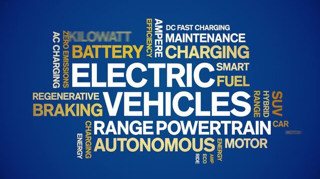 Electric Vehicles animated word cloud-text design animation tag kinetic typography seamless loop.