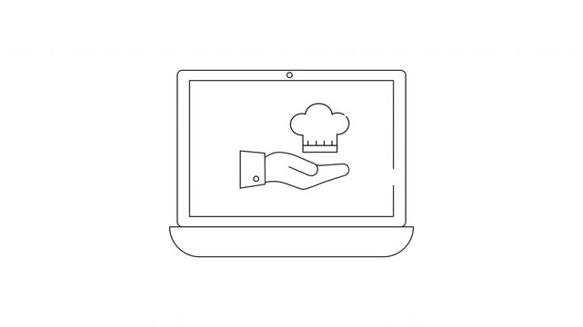 Online Cooking Class Laptop Icon Chef Hat Hand Symbol.