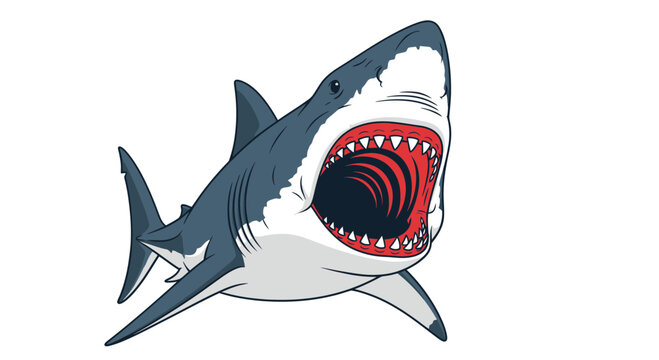 Aggressive shark with open mouth, sharp teeth, predatory marine animal illustration