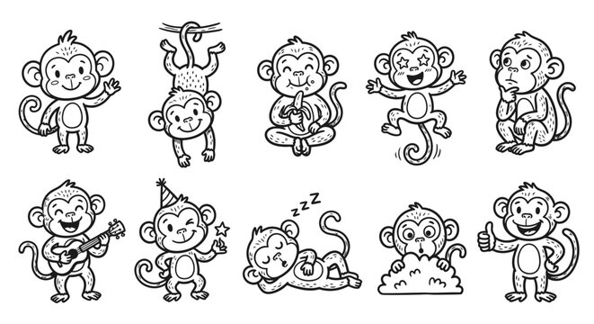 collection of hand drawn monkey illustrations