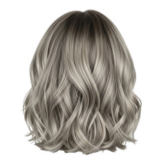 Naklejka premium elegant silver gray wavy layered bob haircut hairstyle 3d render isolated on transparent background