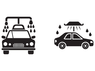 Obraz premium Car wash icon set with rain drops and car silhouettes for transport and automotive concepts