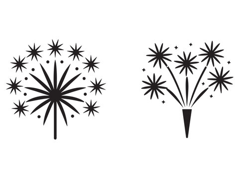 Fireworks explosion silhouette  starburst design elements  festive graphic illustrations  celebration icons