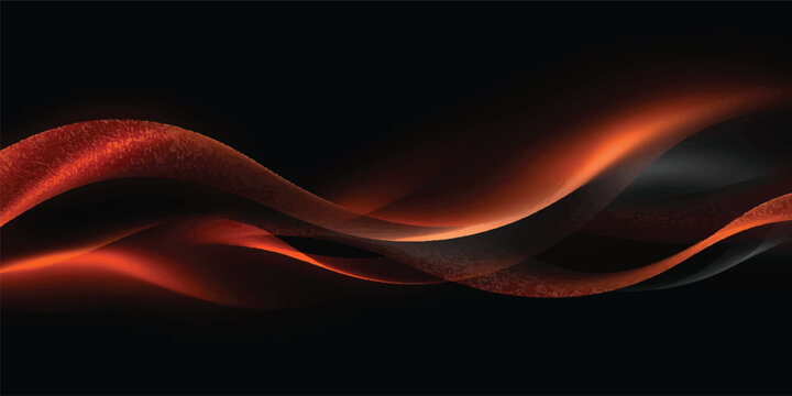 Abstract red and orange smoke waves create a glowing fire flame pattern with smooth energy motion against a dark black art background wallpaper design