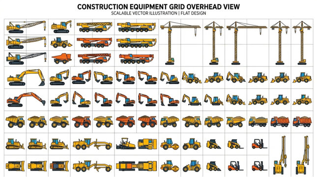 Collection of construction equipment overhead view illustrations.