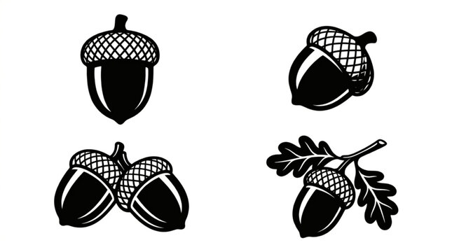 Acorns with caps and stems.