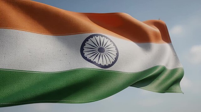 indian flag waving in wind, saffron white green, ashoka chakra