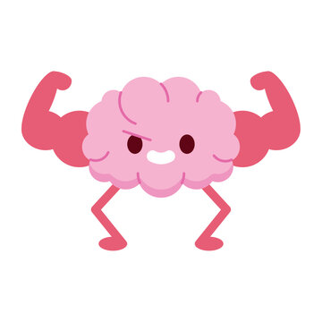 Muscular brain flexing arms cartoon illustration