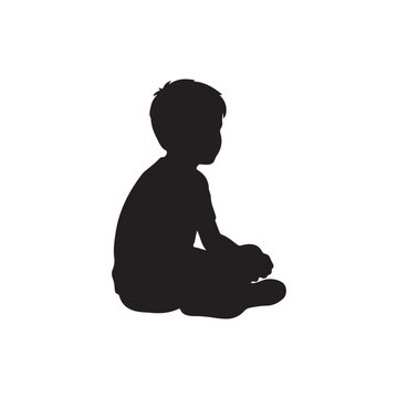 Kid boy sitting silhouette isolated on white background. Boy icon vector illustration design on white background