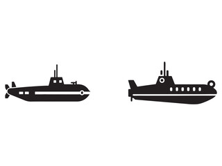Fototapeta premium Two black submarine silhouettes side by side on white background naval vessels underwater exploration oceanography marine technology