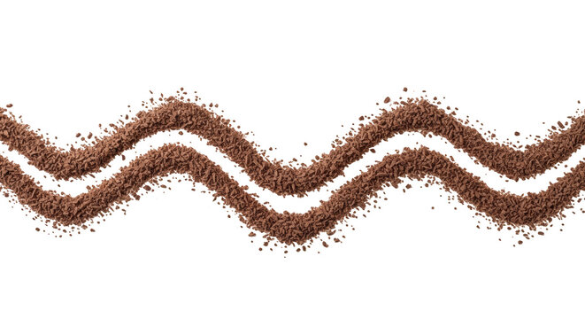 Brown chocolate sprinkles in wavy lines on white background transparent background