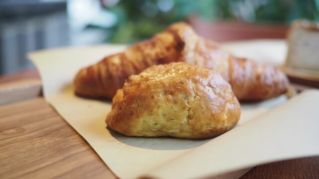 Fresh pastries baked in the morning at a bakery