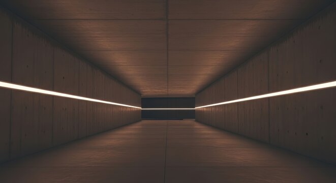 long narrow corridor with concrete walls and lights on the side  interior design