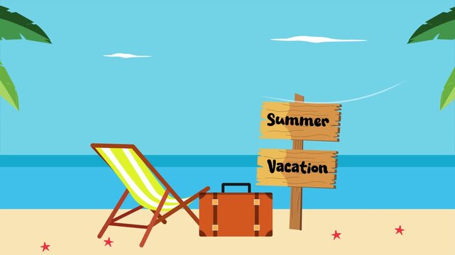 Beach chair with suitcase summer holiday. Summer Vocation concept. Full length Icon animation illustration. High quality&nbsp;4k&nbsp;footage