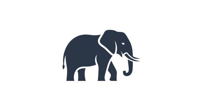 Dark blue silhouette of an elephant on a white background