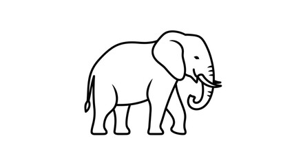 Fototapeta premium Outline Elephant Illustration, Simple Line Art Animal