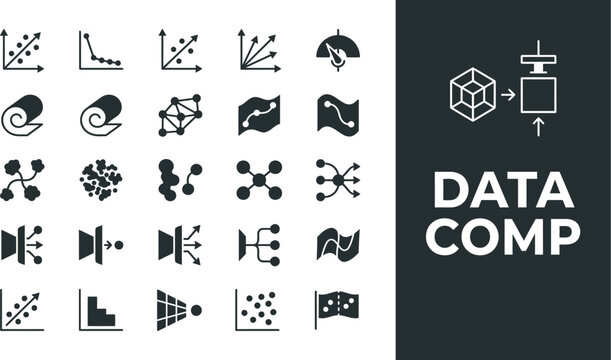 Data compression icons display statistical models and information.