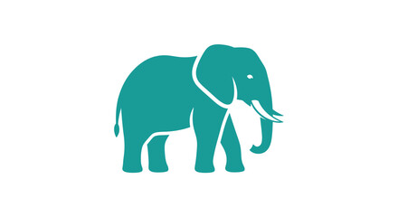 Fototapeta premium Teal Silhouette of an Elephant on White Background