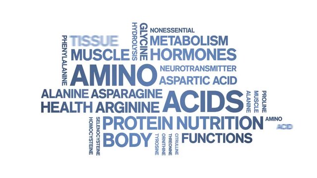 Amino Acids animated word cloud-text design animation tag kinetic typography seamless loop.