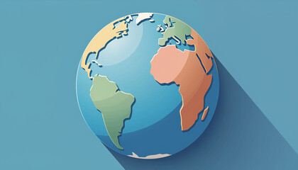 Obraz premium Bright clean studio lighting illuminating a minimalist paper craft model of planet Earth casting a long elegant shadow against a smooth blue background for global concepts.