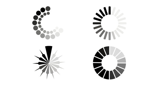 Abstract Circular Wheel Patterns with Radiating Segments in grayscale palette.