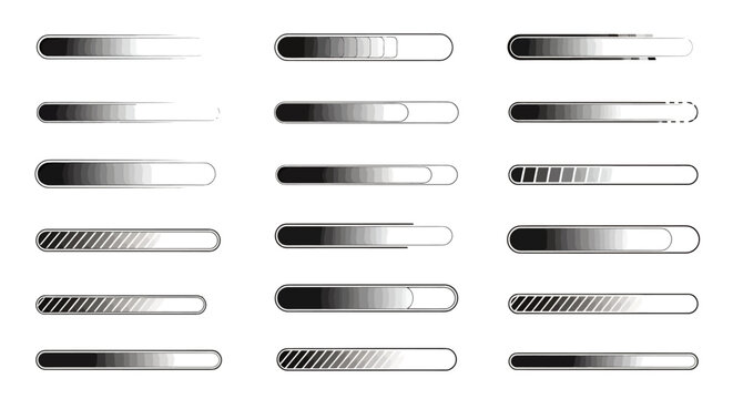 Set of gradient slider bars with varying shading for UI design.