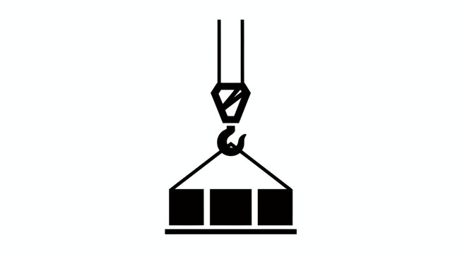 Industrial crane lifts a wooden pallet with a sturdy hook during loading operation.