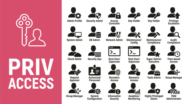 Privilege access icons represent secure system user management roles.