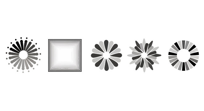 Five Radial Pattern Icons Showing Progressive Circle Densities and Shading Variations.