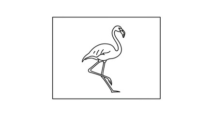 Fototapeta premium Minimalist Flamingo Line Art Illustration, Elegant Bird Standing on One Leg, Simple Vector Drawing