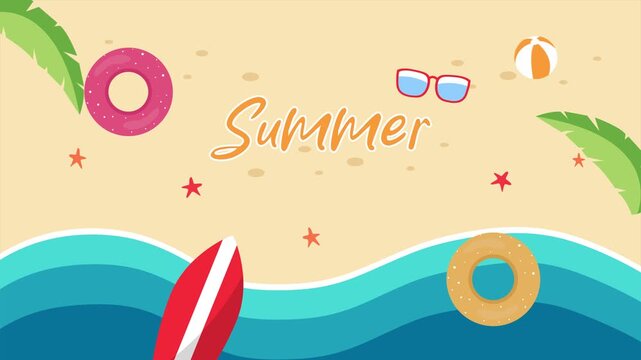 Summer banner with beach elements design. Summer Vocation concept. Full length Icon animation illustration. High quality&nbsp;4k&nbsp;footage