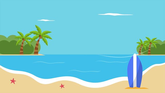 Tropical beach with calm ocean waves. Summer Vocation concept. Full length Icon animation illustration. High quality&nbsp;4k&nbsp;footage