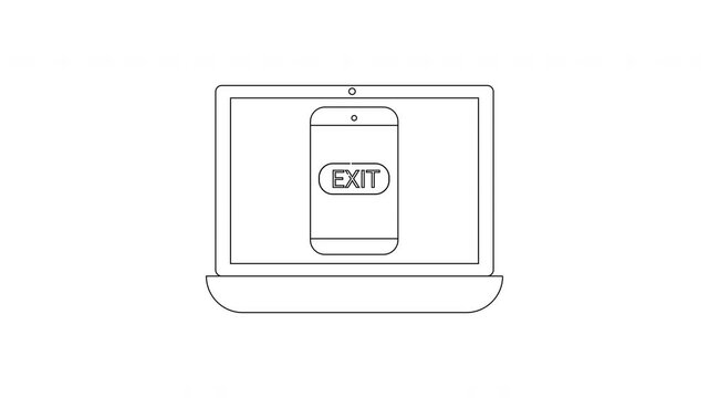 Laptop Screen Displays Smartphone with Exit Button Icon.