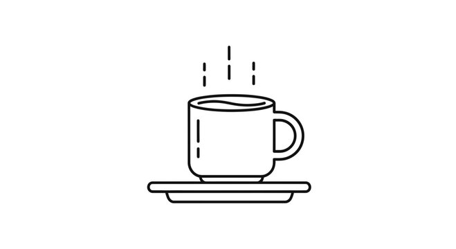 Hot Coffee Cup Icon, Steaming Beverage, Minimalist Line Art, Cafe and Restaurant Symbol