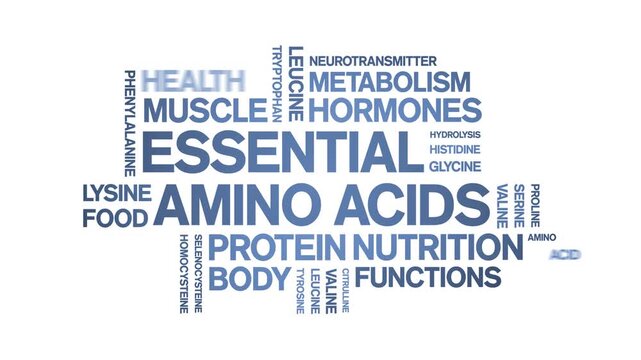 Essential Amino Acids animated word cloud-text design animation tag kinetic typography seamless loop.