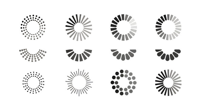 Collection of Circular Sunburst Patterns with Radial Spokes and Concentric Designs.