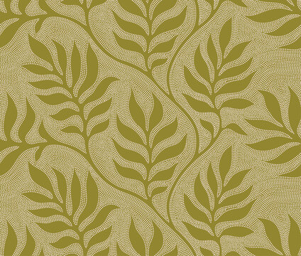 Abstract floral leaves seamless pattern with dotted style. 