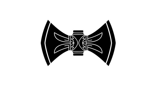 Black double headed axe icon with tribal patterns