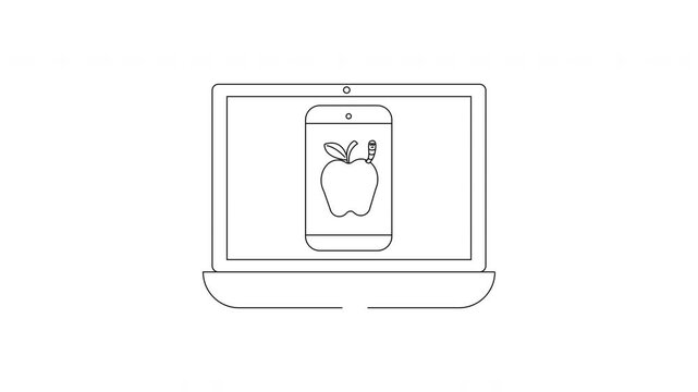 Minimalist Line Art Laptop Displaying Apple Icon.