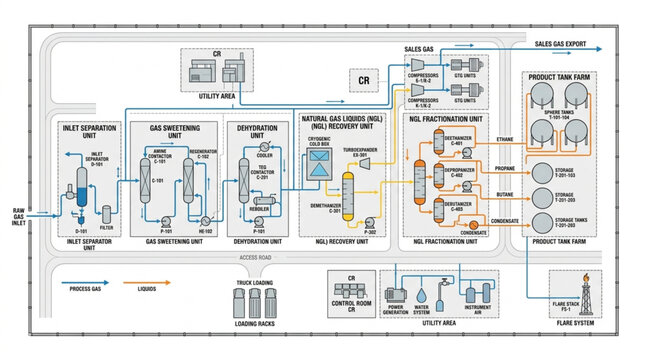 Industrial Process Flow Diagram Schematic Engineering Blueprint.