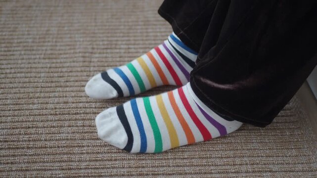 Colorful socks on display in a home setting