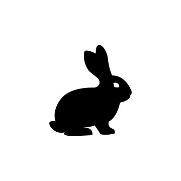 Black and white line art icon of a sitting rabbit or Easter bunny on a white background
