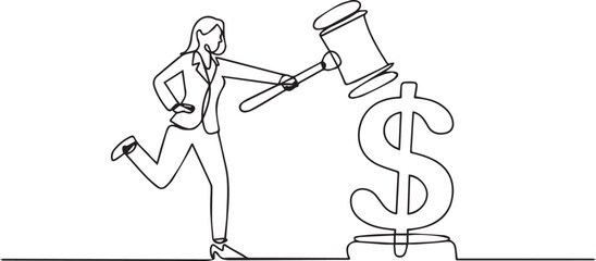 Businessman running away from a large gavel hitting a dollar sign symbol © Sara