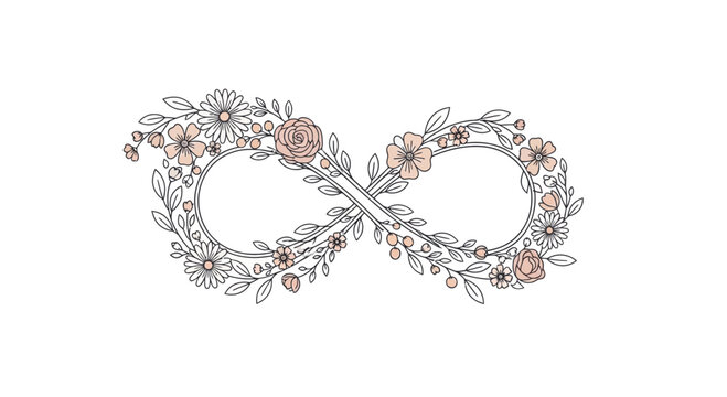 Infinity symbol with floral decorations.