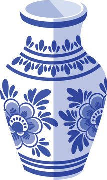 Traditional Blue and White Porcelain Floral Vase Vector Illustration