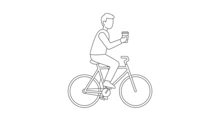 Fototapeta premium Man Riding Bicycle Holding Coffee Cup, Commuting, Lifestyle