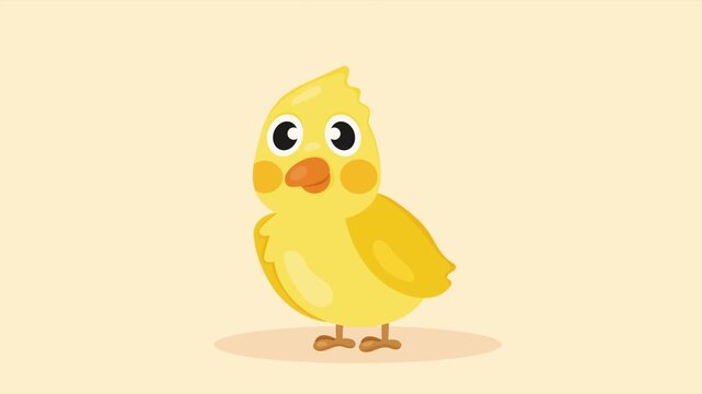 Animated cute yellow chick blinking and looking around on pastel background for baby content.
