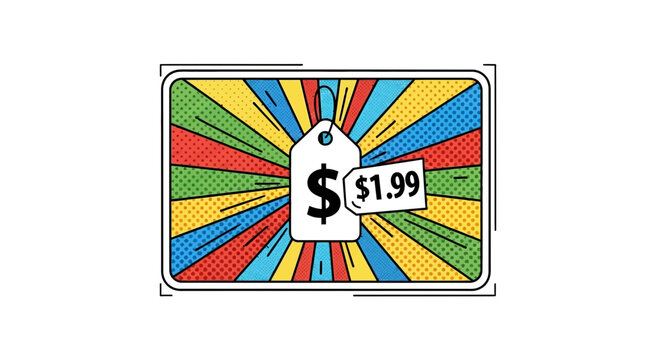 Price Tag with Dollar Sign and $1.99 on Colorful Burst Background