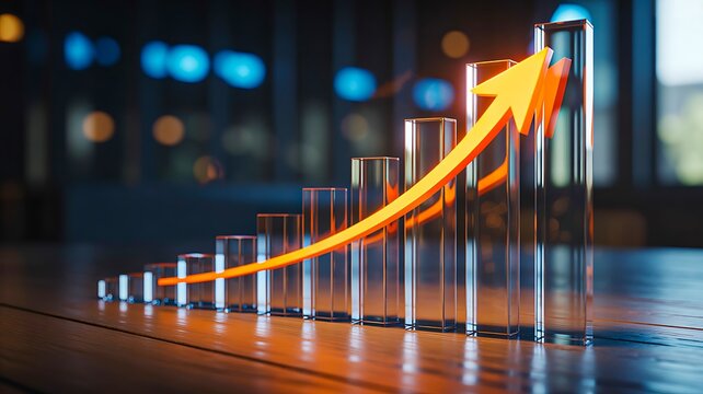 Financial growth chart with rising arrow and business success concept