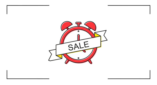 Red Alarm Clock with Sale Banner - Time for Shopping Discount